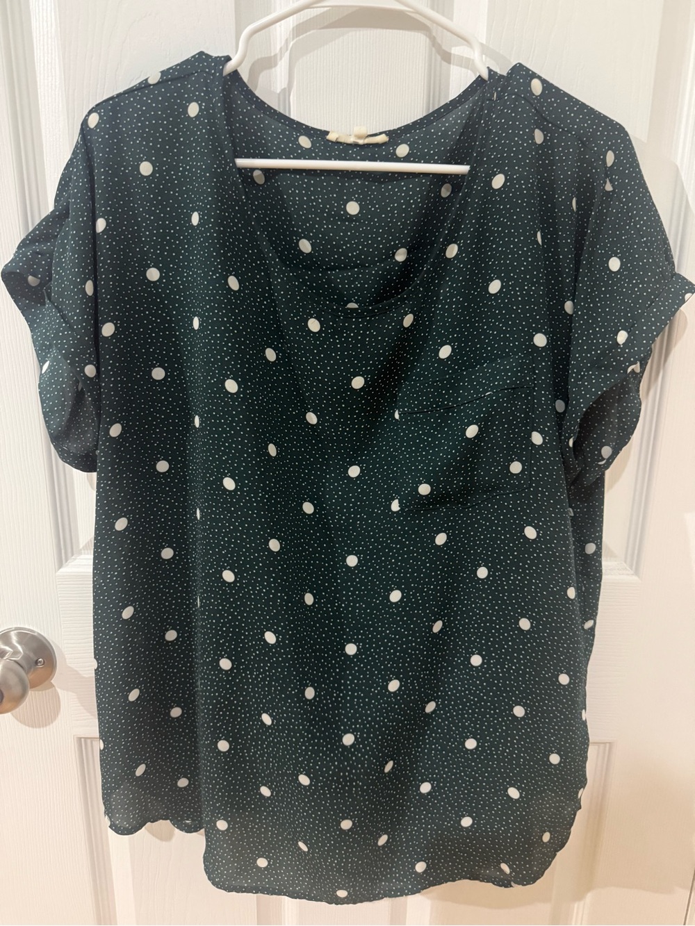 Polka Dot Short Sleeve Blouse - Dark Green